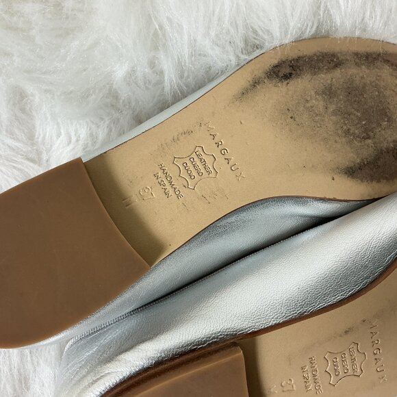 Margaux Metallic Silver Nappa Leather Bow Toe The Demi Ballet Flat 37 M US 7 - Picture 8 of 8
